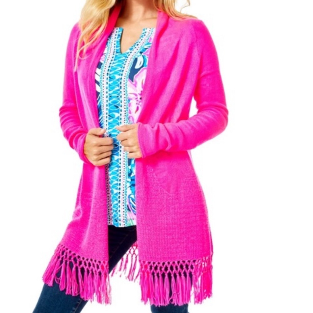 Lilly Pulitzer Tatum Long Fringe Hem Cardigan small NWT